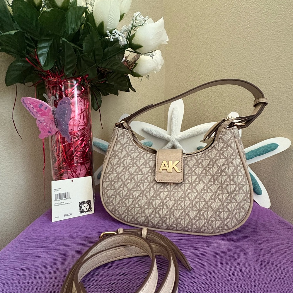 Anne Klein Beige Geometric Shoulder Bag
